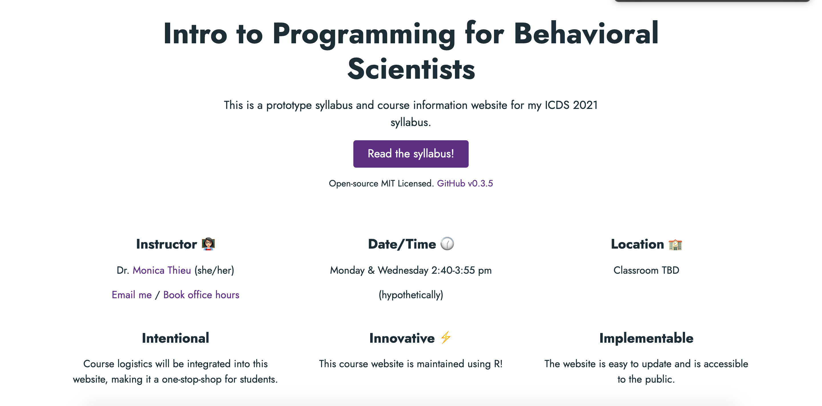 Intro to Programming for Behavioral Scientists syllabus